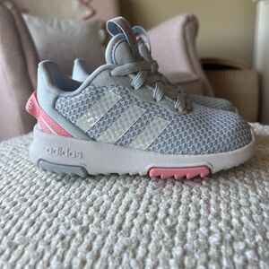 Adidas Baby Gray and Pink Walker Shoes with Cushioned Sole